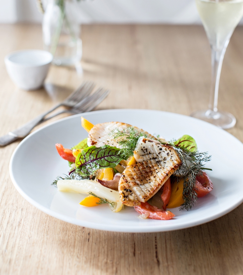 Local cuttlefish with braised fennel & heirloom tomato salad ...